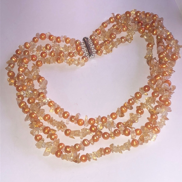 Ross Simons Gold Citrine Genuine Freshwater Pearls Beaded Torsade Necklace - Picture 2 of 10